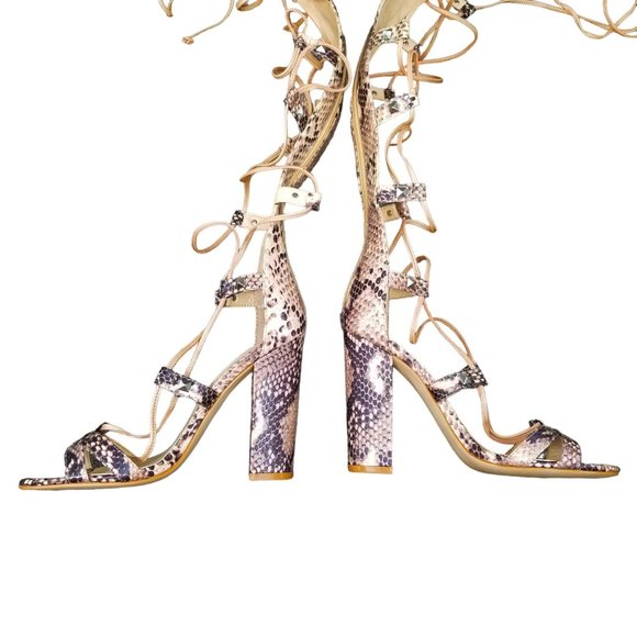 Guess Annalie Gladiator Heel Sandals Womens Snake Print Knee High Lace Up Size 6 - Picture 11 of 15